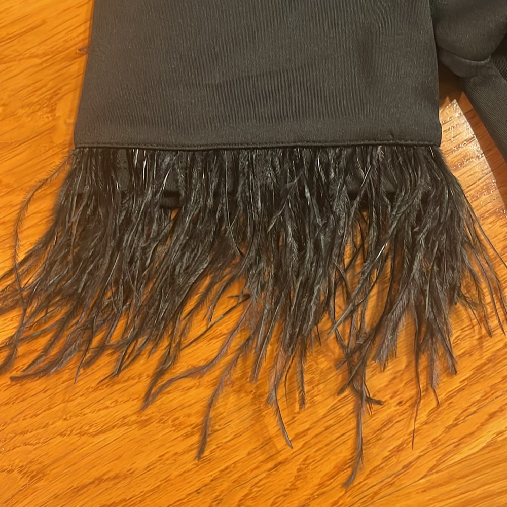 Black Feather Trim Bolero Shrug L Evening Cocktail Wedding Guest - Picture 7 of 8